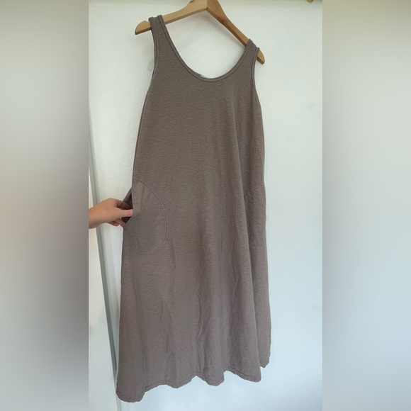 Cut Loose Linen Blend Midi Dress Womens Large Tank A-Line Pockets Lagenlook Brwn - Picture 12 of 12